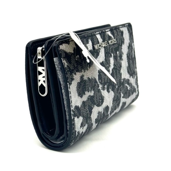 Michael Kors Medium Empire Leopard Logo Snap ZA Wallet Black Multi - Picture 4 of 10